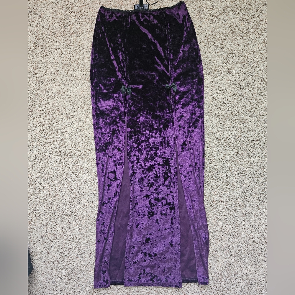 SOLD ** NWT Dolls Kill Widow Purple Crushed Velvet Maxi Skirt - medium - Picture 2 of 11